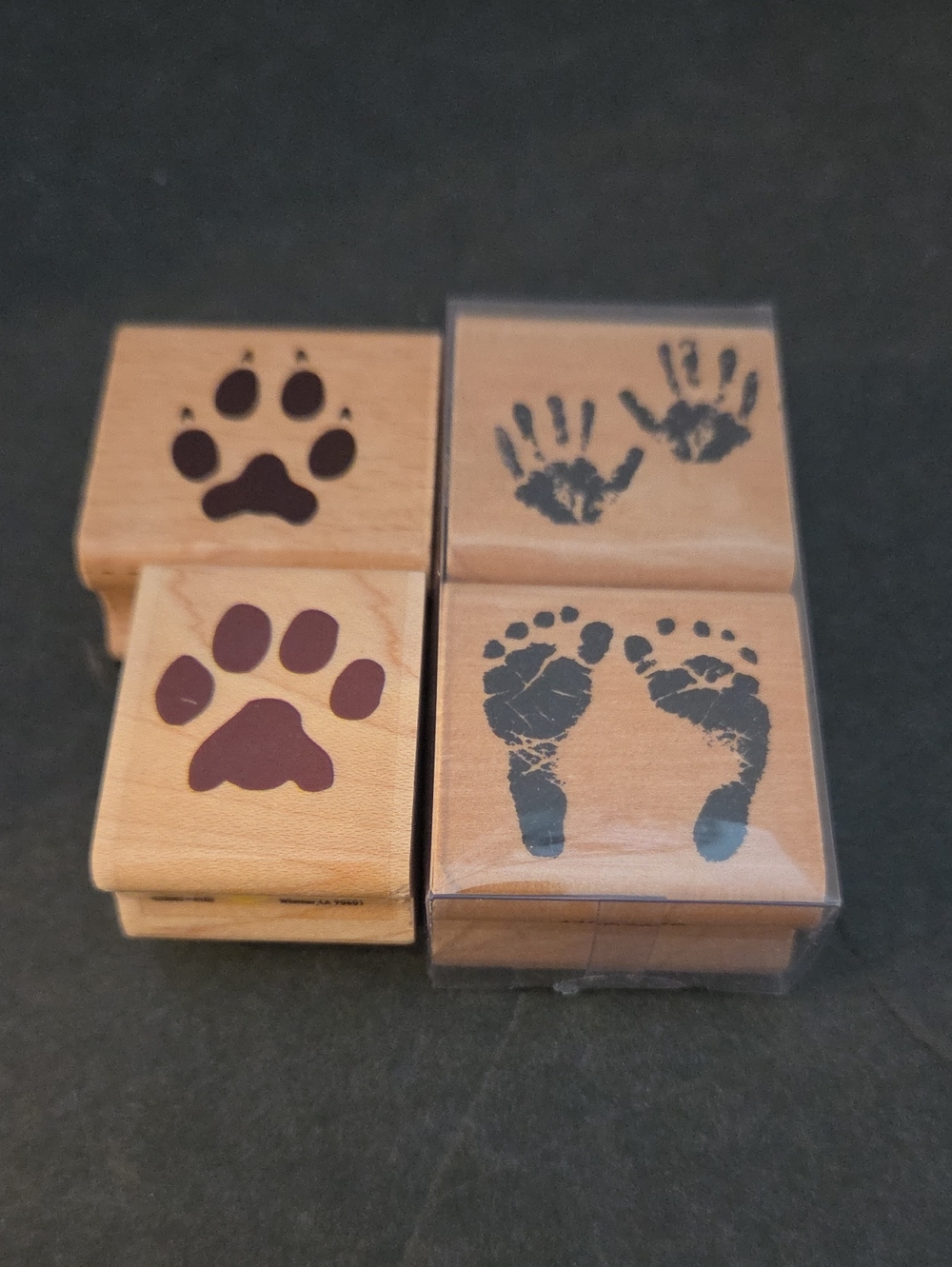 Wooden Paw, Hand, and Footprint Stamp Set - 4 Stamp Set